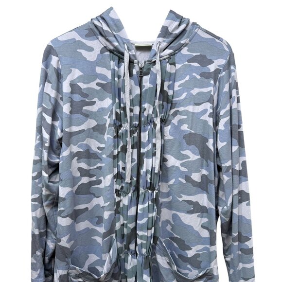 LOGO Lori Goldstein Hoodie Plus Size 1X Gray Camo Zip Front Stretch Jacket Women - Picture 5 of 9